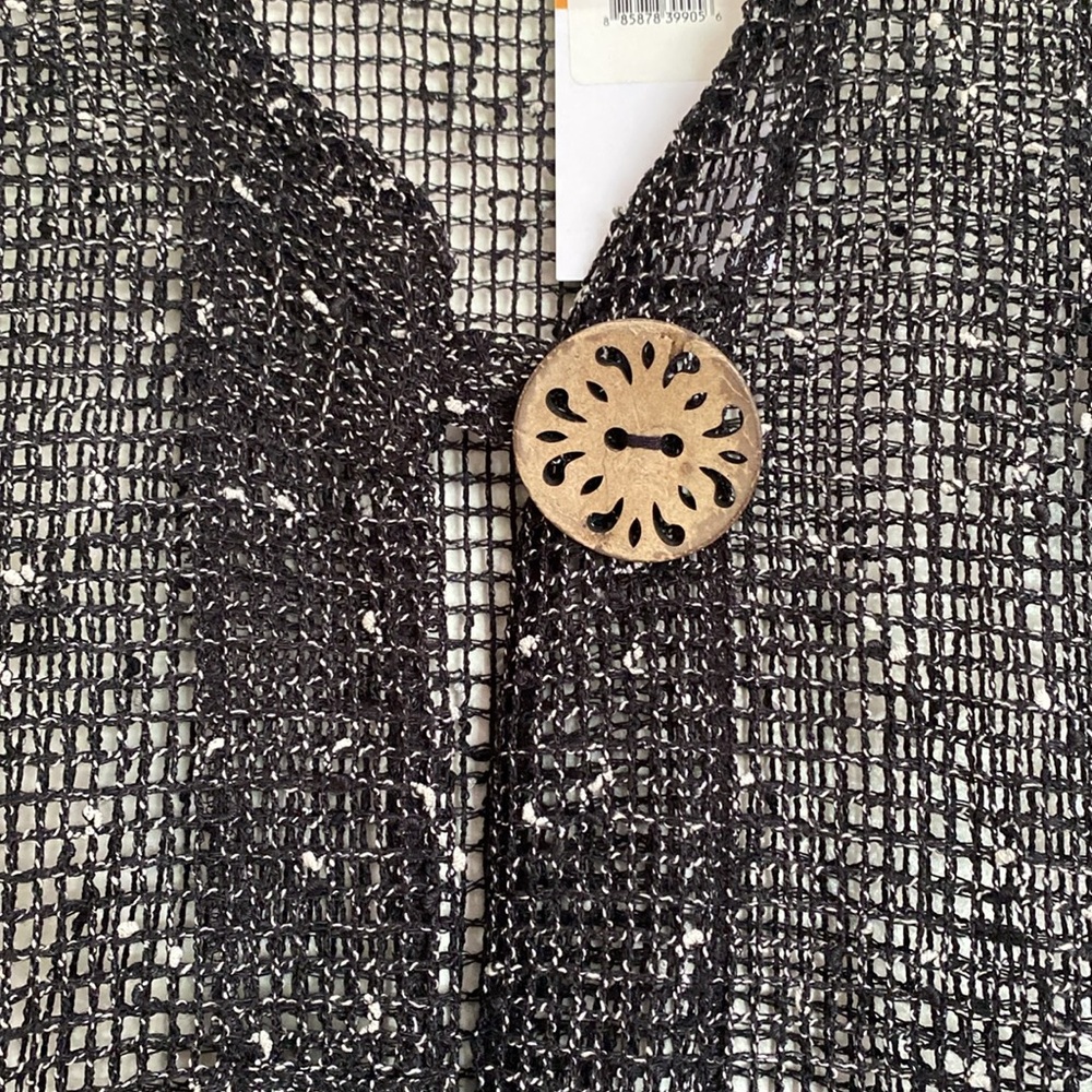 NWT Nina Leonard black loose knit open weave cardigan with oversize buttons - Picture 4 of 8